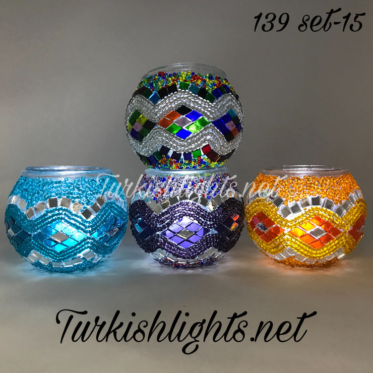 Set Of 4 Turkish Mosaic Candle Holders,ID: 139 all - TurkishLights.NET