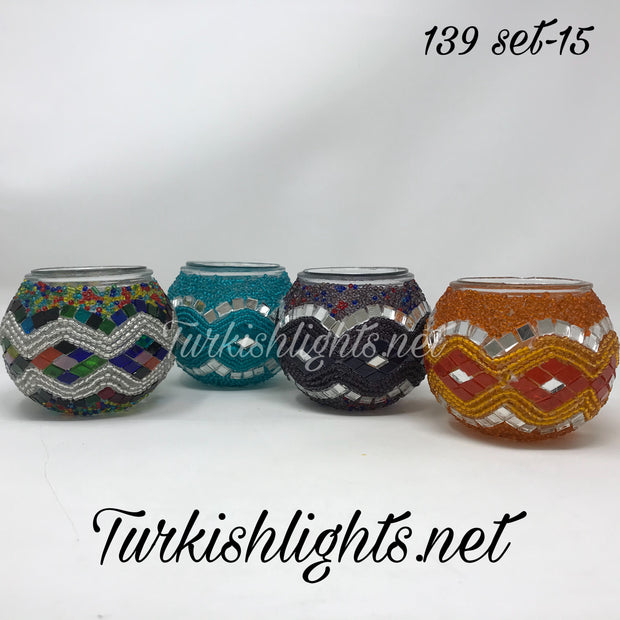 Set Of 4 Turkish Mosaic Candle Holders,ID: 139-15 - TurkishLights.NET