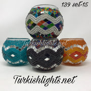 Set Of 4 Turkish Mosaic Candle Holders,ID: 139-15 - TurkishLights.NET