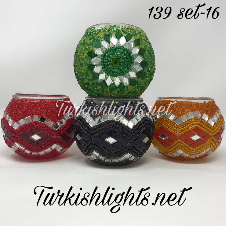 Set Of 4 Turkish Mosaic Candle Holders,ID: 139-16 - TurkishLights.NET