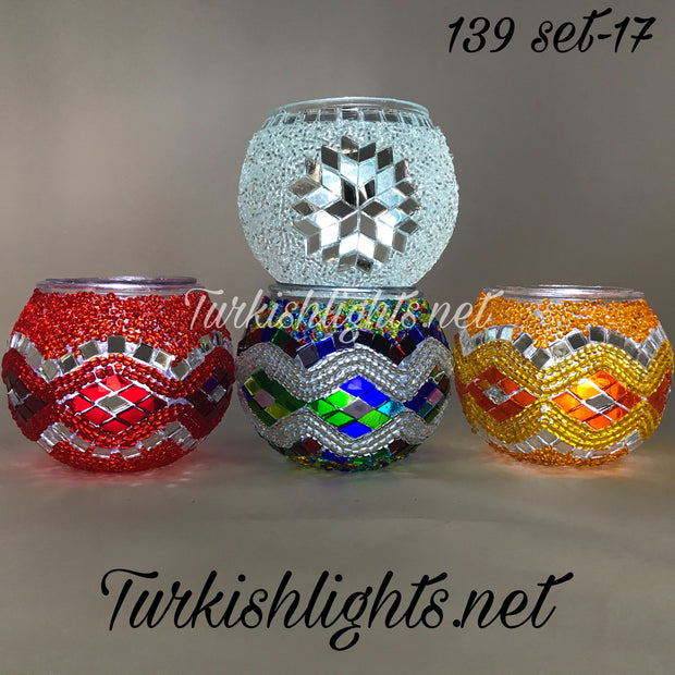 Set Of 4 Turkish Mosaic Candle Holders,ID: 139-17 - TurkishLights.NET