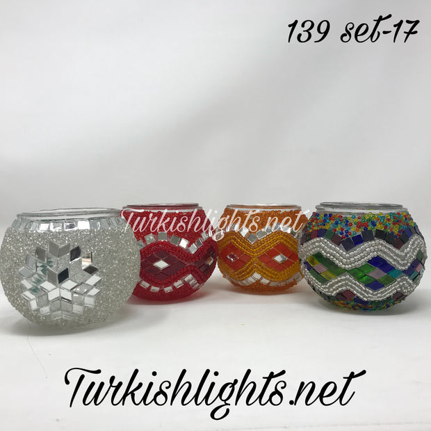 Set Of 4 Turkish Mosaic Candle Holders,ID: 139-17 - TurkishLights.NET