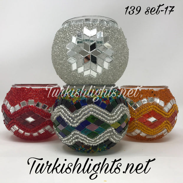 Set Of 4 Turkish Mosaic Candle Holders,ID: 139-17 - TurkishLights.NET