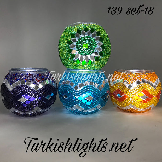 Set Of 4 Turkish Mosaic Candle Holders,ID: 139-18 - TurkishLights.NET