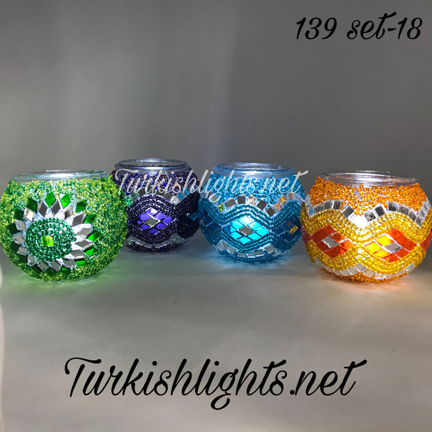 Set Of 4 Turkish Mosaic Candle Holders,ID: 139-18 - TurkishLights.NET