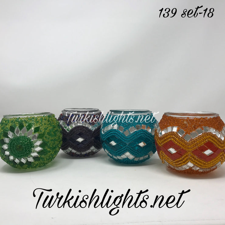 Set Of 4 Turkish Mosaic Candle Holders,ID: 139-18 - TurkishLights.NET