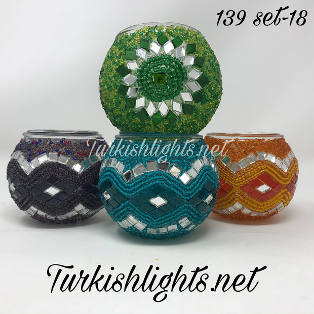 Set Of 4 Turkish Mosaic Candle Holders,ID: 139-18 - TurkishLights.NET