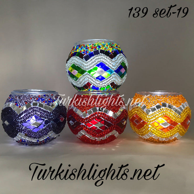 Set Of 4 Turkish Mosaic Candle Holders,ID: 139 all - TurkishLights.NET