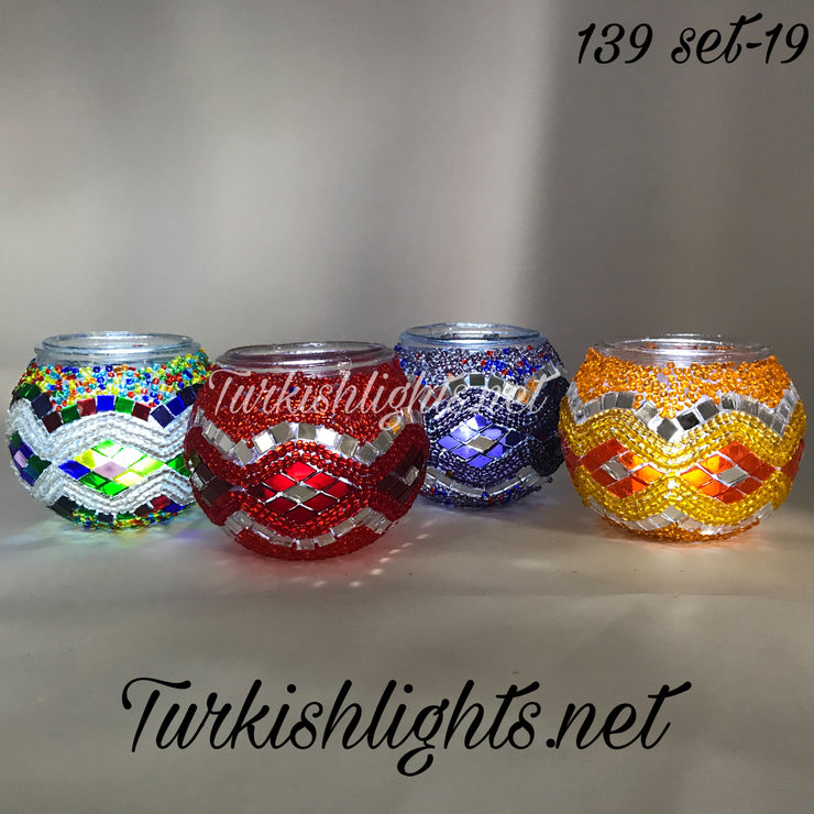 Set Of 4 Turkish Mosaic Candle Holders,ID: 139-19 - TurkishLights.NET