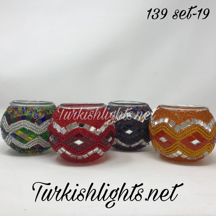 Set Of 4 Turkish Mosaic Candle Holders,ID: 139-19 - TurkishLights.NET