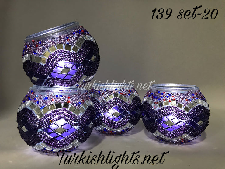 Set Of 4 Turkish Mosaic Candle Holders,ID: 139-20 - TurkishLights.NET