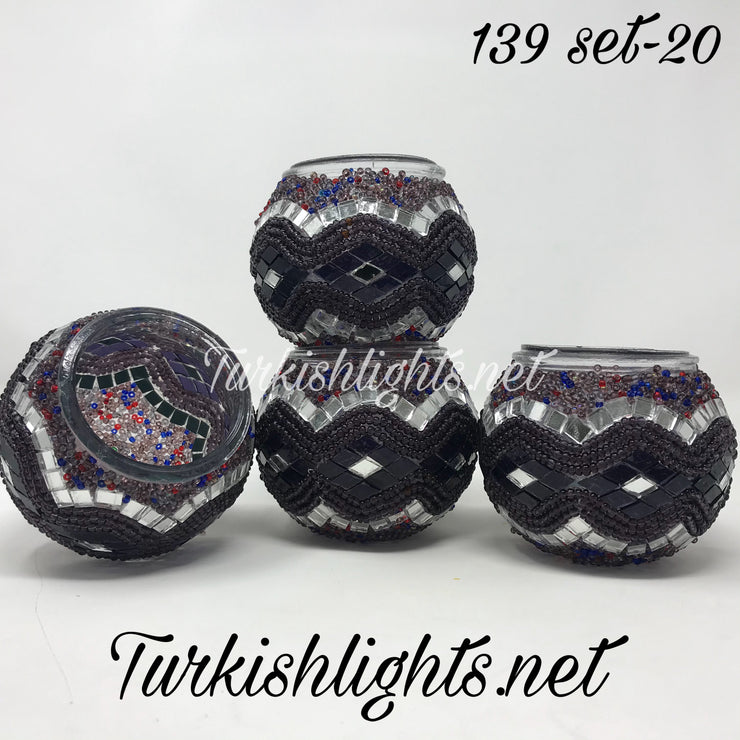 Set Of 4 Turkish Mosaic Candle Holders,ID: 139-20 - TurkishLights.NET