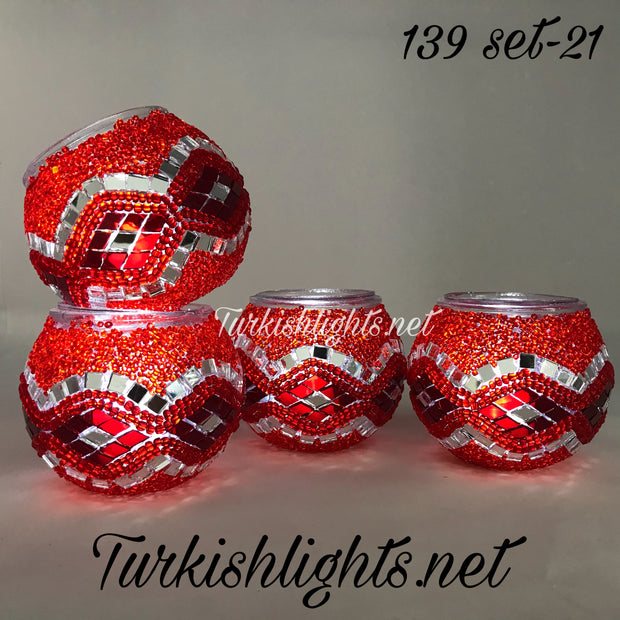 Set Of 4 Turkish Mosaic Candle Holders,ID: 139-21 - TurkishLights.NET