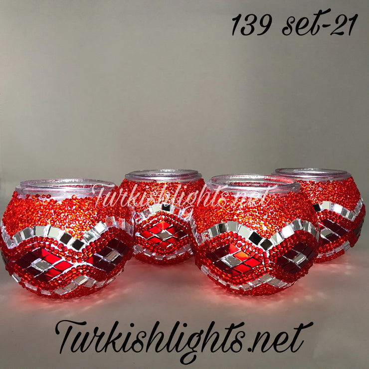 Set Of 4 Turkish Mosaic Candle Holders,ID: 139-21 - TurkishLights.NET