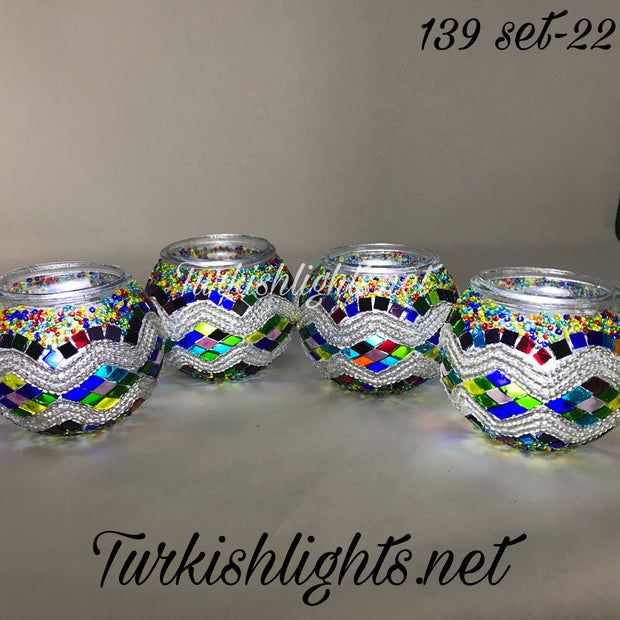 Set Of 4 Turkish Mosaic Candle Holders,ID: 139-22 - TurkishLights.NET