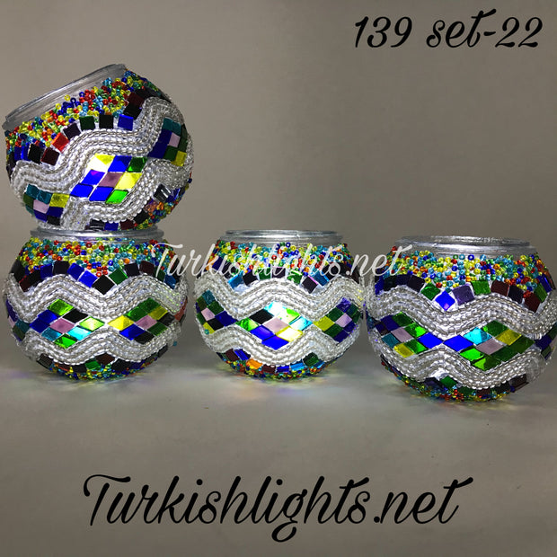 Set Of 4 Turkish Mosaic Candle Holders,ID: 139-22 - TurkishLights.NET
