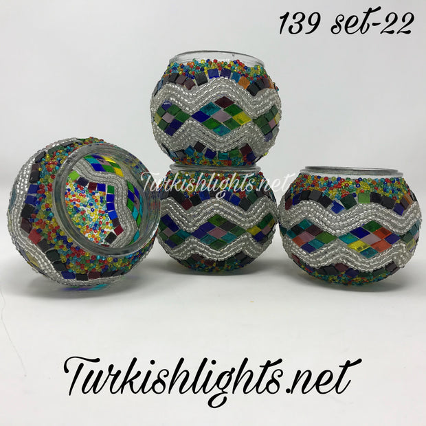 Set Of 4 Turkish Mosaic Candle Holders,ID: 139-22 - TurkishLights.NET