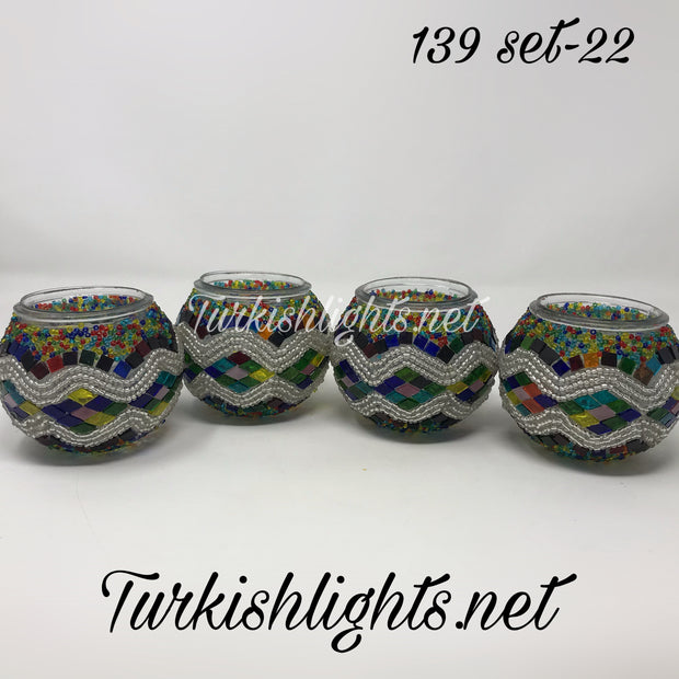 Set Of 4 Turkish Mosaic Candle Holders,ID: 139-22 - TurkishLights.NET