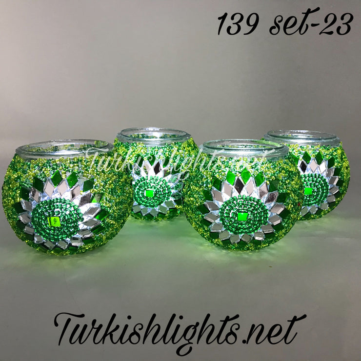 Set Of 4 Turkish Mosaic Candle Holders,ID: 139 all - TurkishLights.NET