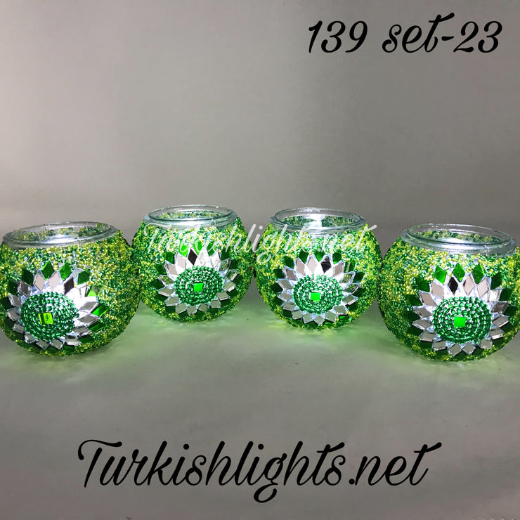 Set Of 4 Turkish Mosaic Candle Holders,ID: 139-23 - TurkishLights.NET