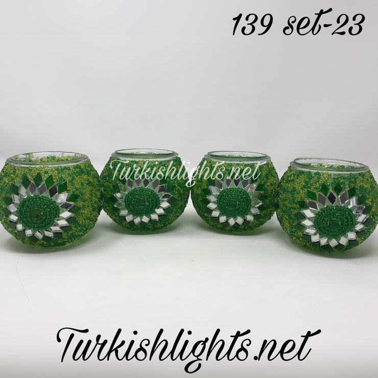 Set Of 4 Turkish Mosaic Candle Holders,ID: 139-23 - TurkishLights.NET