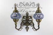 Turkish Mosaic Double Wall Sconce, With Medium Globes, Upward - TurkishLights.NET