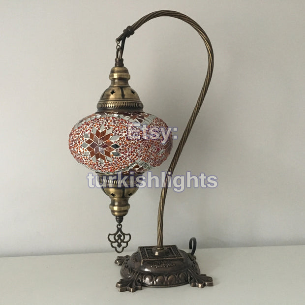 SWAN NECK MOSAIC TABLE LAMP, LARGE GLOBE - TurkishLights.NET