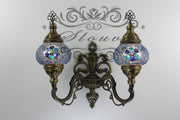 Turkish Mosaic Double Wall Sconce, With Medium Globes, Upward - TurkishLights.NET