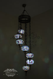 7 - BALL TURKISH MOSAIC CHANDELIER, LARGE GLOBES - TurkishLights.NET