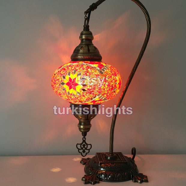 SWAN NECK MOSAIC TABLE LAMP, LARGE GLOBE - TurkishLights.NET