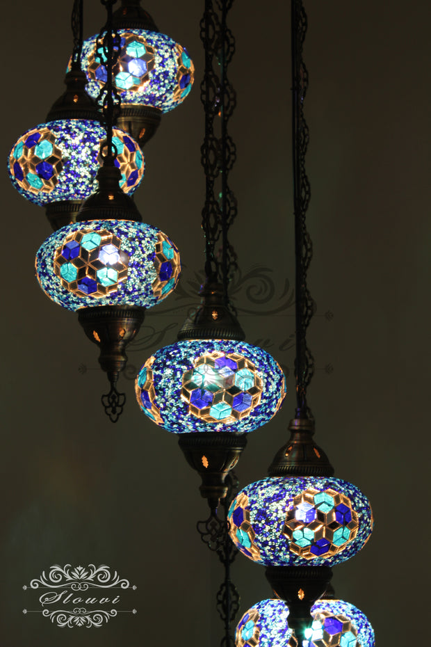 7 - BALL TURKISH MOSAIC CHANDELIER, LARGE GLOBES - TurkishLights.NET