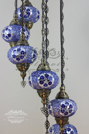 7 - BALL TURKISH MOSAIC CHANDELIER, LARGE GLOBES - TurkishLights.NET