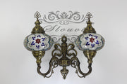 Turkish Mosaic Double Wall Sconce, With Large Globes, Upward - TurkishLights.NET