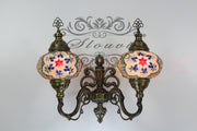 Turkish Mosaic Double Wall Sconce, With Large Globes, Upward - TurkishLights.NET