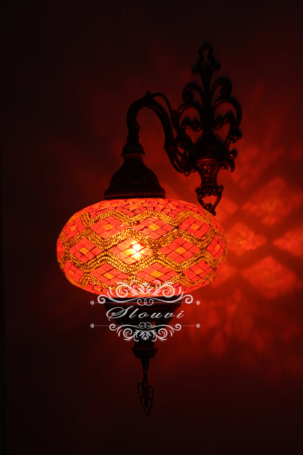 Turkish Mosaic  Wall Sconce, With Extra Large Globes - TurkishLights.NET