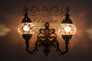 Turkish Mosaic Double Wall Sconce, With Medium Globes, Upward - TurkishLights.NET