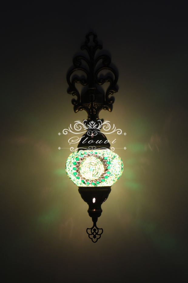 Turkish Mosaic  Wall Sconce, With Medium Globe - TurkishLights.NET