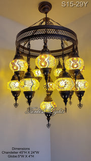 15-BALL TURKISH SULTAN MOSAIC CHANDELIER, MEDİUM GLOBES ID: S15-29Y