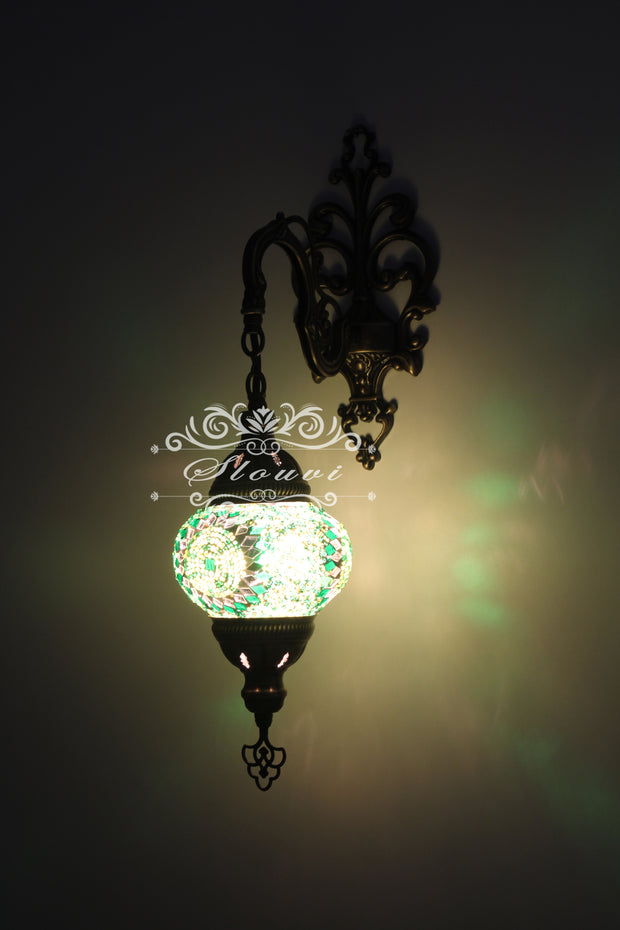 Turkish Mosaic  Wall Sconce, With Medium Globe - TurkishLights.NET