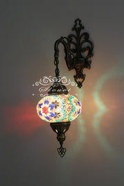 Turkish Mosaic  Wall Sconce, With Large Globe - TurkishLights.NET