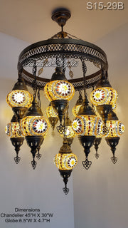 15-BALL TURKISH SULTAN MOSAIC CHANDELIER, MEDİUM GLOBES 15 TO CHOOSE