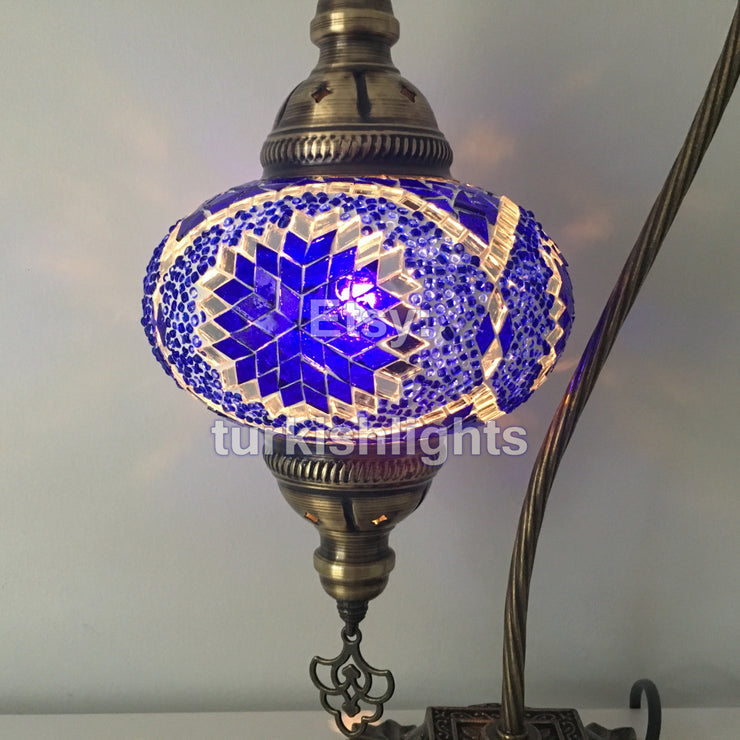 SWAN NECK MOSAIC TABLE LAMP, LARGE GLOBE, SPECIAL EDITION - TurkishLights.NET