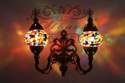 Turkish Mosaic Double Wall Sconce, With Medium Globes, Upward - TurkishLights.NET