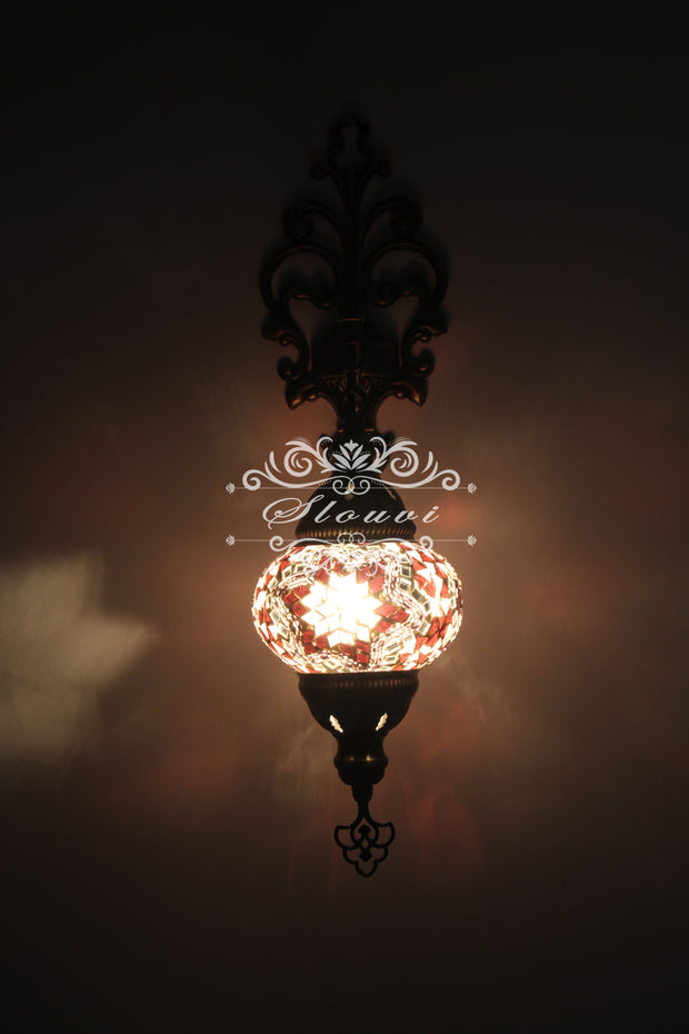 Turkish Mosaic  Wall Sconce, With Medium Globe - TurkishLights.NET