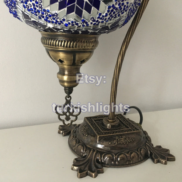 SWAN NECK MOSAIC TABLE LAMP, LARGE GLOBE, SPECIAL EDITION - TurkishLights.NET