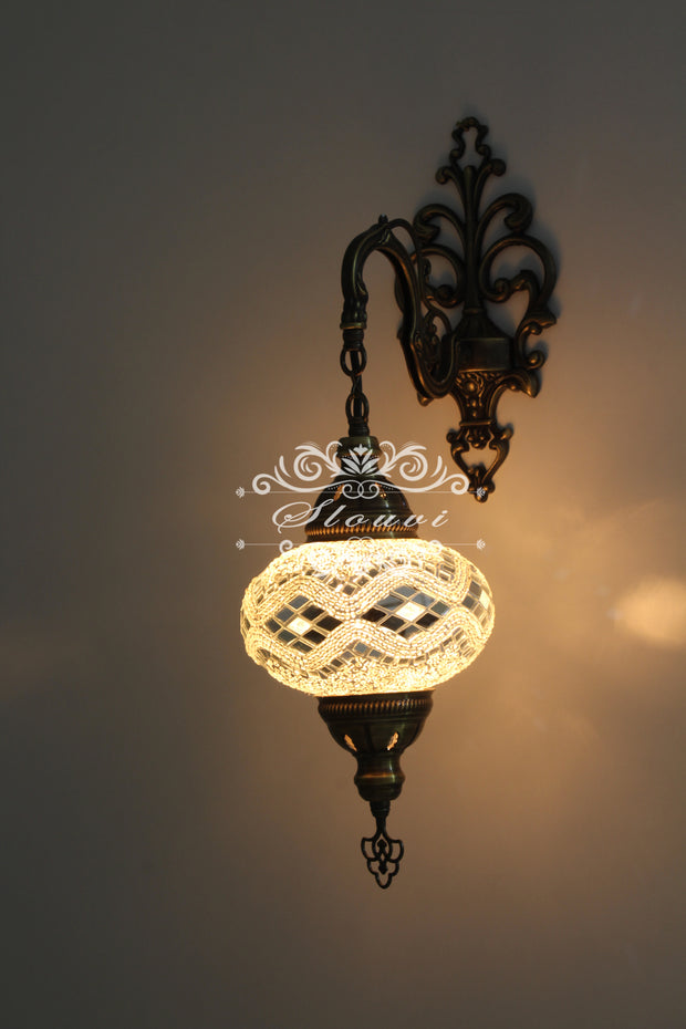 Turkish Mosaic  Wall Sconce, With Large Globe - TurkishLights.NET