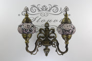 Turkish Mosaic Double Wall Sconce, With Medium Globes, Upward - TurkishLights.NET