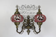 Turkish Mosaic Double Wall Sconce, With Large Globes, Upward - TurkishLights.NET