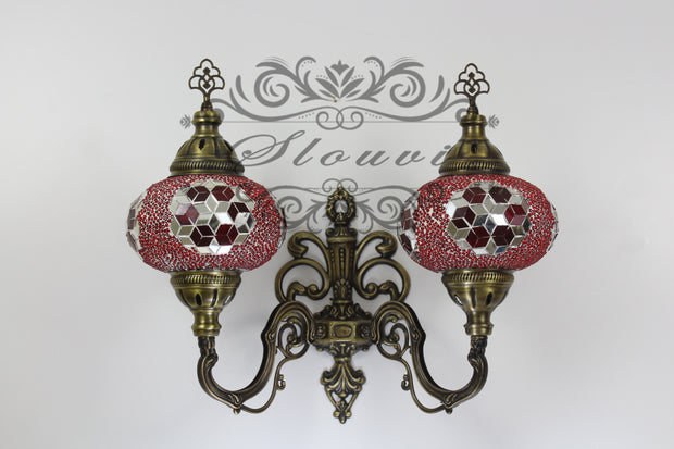 Turkish Mosaic Double Wall Sconce, With Large Globes, Upward - TurkishLights.NET