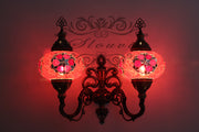 Turkish Mosaic Double Wall Sconce, With Large Globes, Upward - TurkishLights.NET